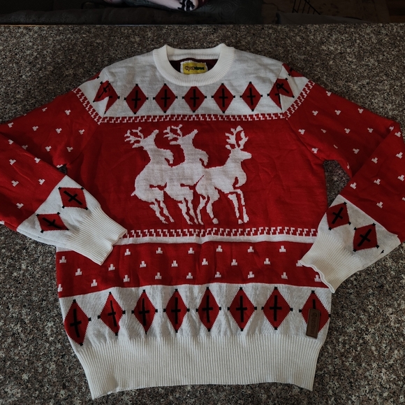 Men's Reindeer Menage a Trois Ugly Christmas Sweater - Picture 3 of 10